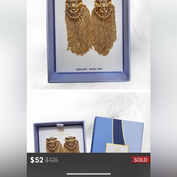 House of Harlow 1960 🔥Lion Head Fringe Gold Dangle Earring - Picture 5 of 7